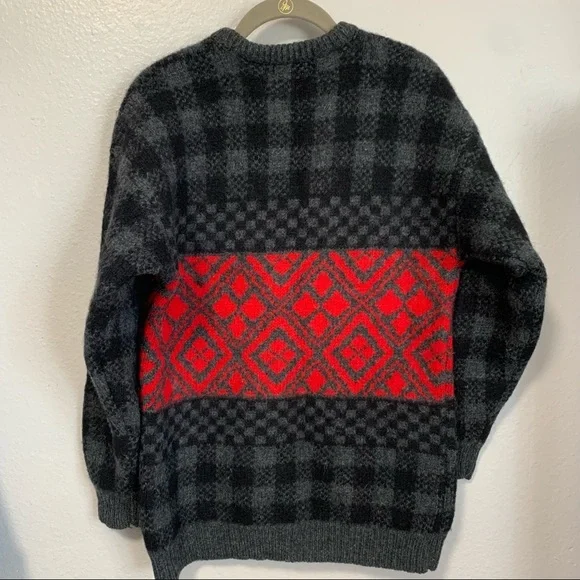 Nordstrom Brass Plum vintage wool sweater gray and red size medium - Picture 2 of 7